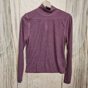 Madewell Second Skin Mock Neck Top Burgundy Wmns Sz Lg Runs Small Semi Sheer NWT